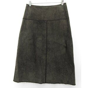 Etcetera Skirt 8 Charcoal Suede Leather A-Line Midi Career Lined